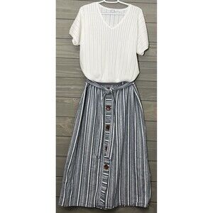 Lavish Midi Linen Blend Denim Skirt Womens M Buttons Y2K Vintage Minimalist